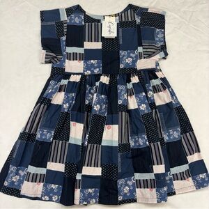 NEW Kids Tea Collection Kimono Sleeve Woven Dress Blue Quilt Patchwork Size 7